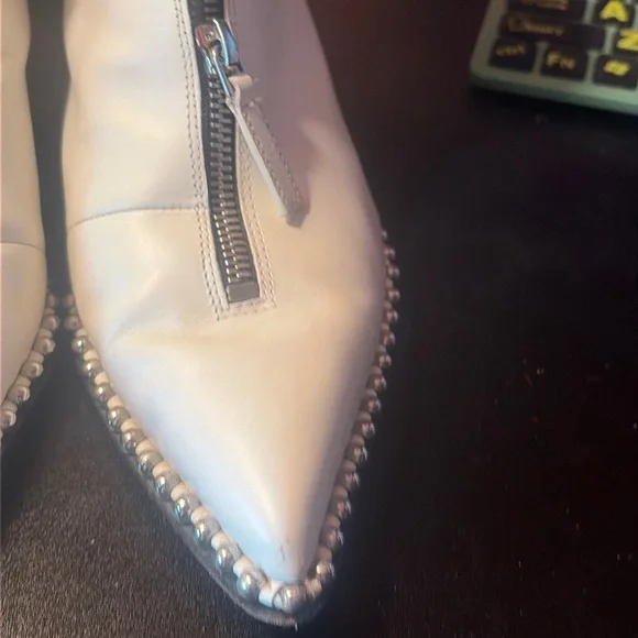 Alexander Wang White front back zip Studded pointed Lthr Boots size 38.5 - Picture 3 of 9